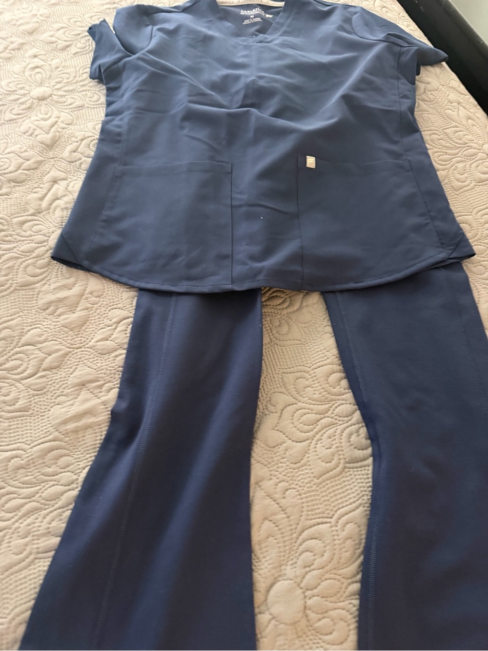 Fabletics Navy Boot Cut Scrub Pants and Top Set